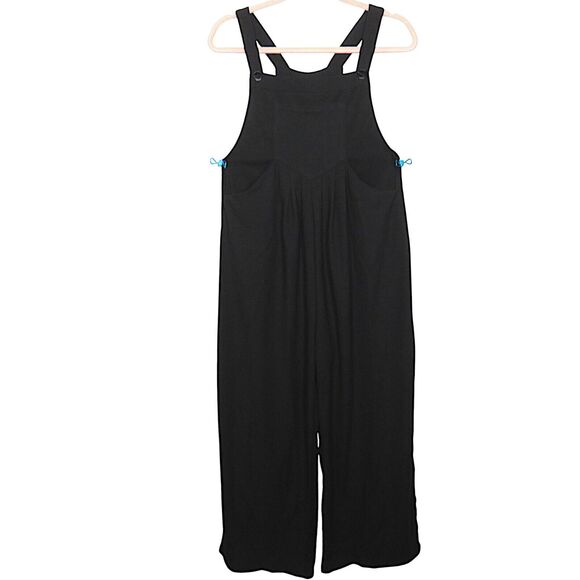 Halara WaffleTextured Adjustable Strap Pleated Wide Leg Overalls In Black Sz XL - Picture 5 of 8
